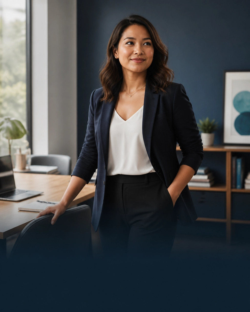 Confident Philippine recruitment professional in a modern office